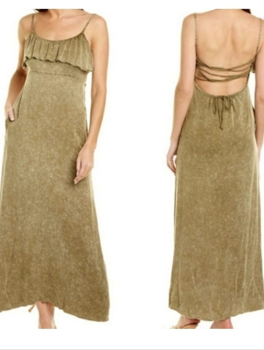 Chaser Heirloom Strappy Low Back Maxi Dress Acid Wash Sage Medium NWT